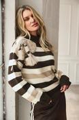 Monari Stripe Funnelneck Knit with Floral Detail in Chocolate and Cream