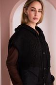 Naya Jaquard Hooded Waistcoat in Black and Brown print