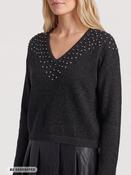 Nu Denmark V Neck Jumper with Stud Detail in Black