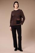 Peruzzi Stripe Pocket Fleece Top in Navy and Tan image