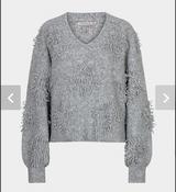 Esqualo Vee Neck Jumper with 3D Fringe detail in Grey
