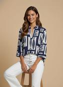 DECK WHITE AND NAVY FISH AND HEART PRINT BLOUSE image