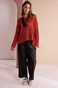 Naya Wide Leg Leatherette Trouser with Hem Panel in Chocolate image