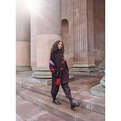 NOEN oversized car coat in brown with splashes of pink and orange image