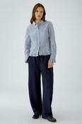 OUI Striped Blouse with Hem Frill Detail in Blue/White image