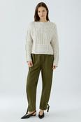 OUI Low Funnel Neck Cable Knit in Beige image