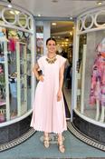CAP SLEEVED PLEATED DRESS IN PINK image