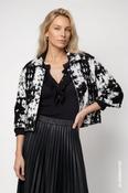 Monari Button Up Collared Cape with Pockets in Black Patterned