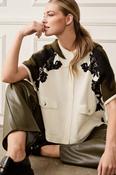 Monari Hooded Pullover with Front Pockets in Cream/Green