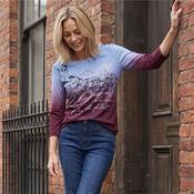 Rabe Long Sleeve Cafe Paris Themed Top in Blue and Merlot image