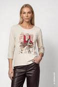 Monari long Sleeve Placement Print top in Cream image