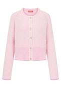 Frieda &amp; Freddies Round Neck Button Up Cardigan in Pink with Cream Vertical Stripe