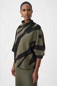 Joseph Ribkoff Funnell neck knit with pocket detail in Green/black image