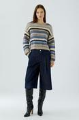 OUI Striped Round Neck Jumper in Beige/Blue image