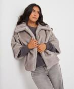 Esqualo Zip Up Faux Fur Poncho with side slit Pockets in Steel Grey image