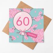 60th Birthday Cherry Blossom Balloon Card image