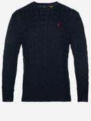 Cable-Knit Cotton Crewneck Jumper Cruise Navy