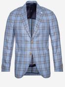 Wool Silk Linen Check Jacket Blue