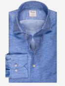 Fitted Cotton Linen Blend Shirt Blue