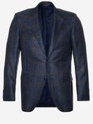 Wool Silk Linen Subtle Check Jacket Blue