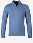 Cotton Cable Half Zip Denim Blue Melange