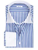 Stripe Contrast Cuff Collar Shirt Blue