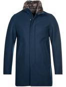 Beaver Fur Collar Car Coat Blue image