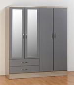 Nevada 4 Door 2 Drawer Wardrobe 1.5m - Grey Gloss / Light Oak image