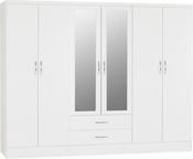 Nevada 6 Door 2 Drawer Mirrored Wardrobe 2.3m - White Gloss image