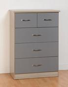 Nevada 3+2 Drawer Chest - Grey Gloss / Light Oak image