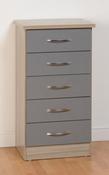 Nevada 5 Drawer Narrow Chest - Grey Gloss / Light Oak image