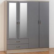 Nevada 4 Door 2 Drawer Wardrobe 1.5m - Grey Gloss / Light Oak image