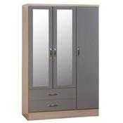 Nevada 3 Door 2 Drawer Wardrobe in Grey Gloss 1.2m  - Light Oak image