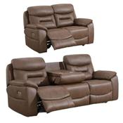 Leroy Recliner Suite 3+2 with Table and Wireless Charger - Chestnut