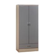 Nevada 2 Door 1 Drawer Wardrobe 0.78m - Grey Gloss / Light Oak image
