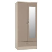 Nevada MIRRORED 2 Door 1 Drawer Wardrobe 0.78m - Oyster Gloss image