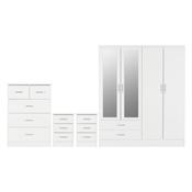Nevada 4 Door 2 Drawer Wardrobe Bedroom Set 1.54M - White Gloss