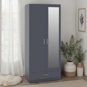Dakota 2 Door 1 Drawer Mirrored Wardrobe 0.75m - Dark Grey image