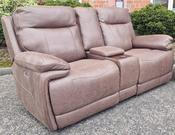 Glenwood Fabric 2 Seater Loveseat w/ Console &amp; Wireless Charger - Chocolate