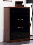 Conrad 3+2 Drawer Chest  - Black Gloss / Walnut