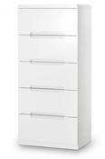 Manhattan High Gloss 5 Drawer Narrow Chest - White image