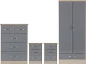 Nevada 2 Door 1 Drawer Wardrobe Bedroom Set 0.78M - Grey Gloss/Light Oak Effect Veneer image