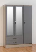 Nevada 3 Door 2 Drawer Wardrobe in Grey Gloss 1.2m  - Light Oak