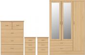 Nevada 3 Door Mirrored Wardrobe Bedroom Set - Sonoma Oak image