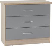 Nevada 3 Drawer Chest - Grey Gloss/Light Oak Effect image