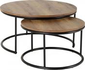 Quebec Round Coffee Table Set - Medium Oak Effect / Black image