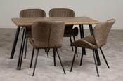 Quebec Wave Edge Dining Set - Medium Oak/Brown Faux Leather