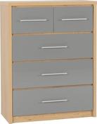 Seville 3+2 Drawer Chest - Grey High Gloss / Light Oak Effect image