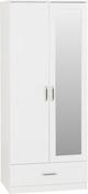 Dakota 2 Door 1 Drawer Mirrored Wardrobe 0.75m - White  image