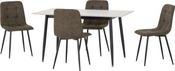 Fenton Dining Set (4 Chairs) - White Marble Stone Effect/Olive Green Suede Fabric